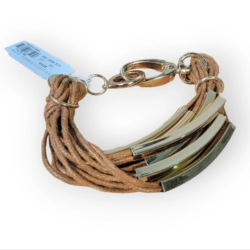 NEW New York and Company Leatherette and Gold tone Metal Bracelet
